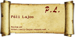 Péli Lajos névjegykártya